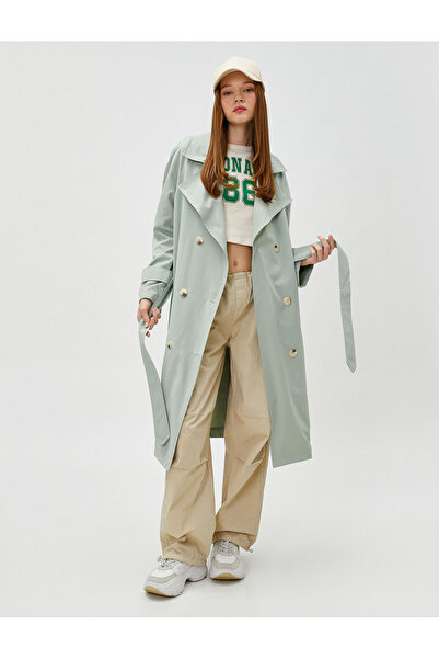 Koton Midi Trençkot Kemer Detaylı Yumuşak Tuşeli Kruvaze Kapama