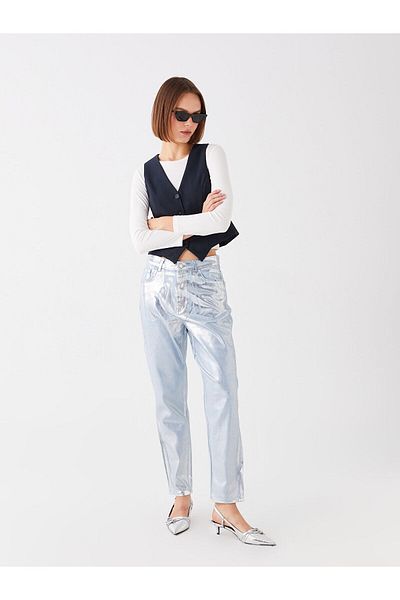 LC Waikiki High Waist Mom Fit Women's Metallic Jean Pants