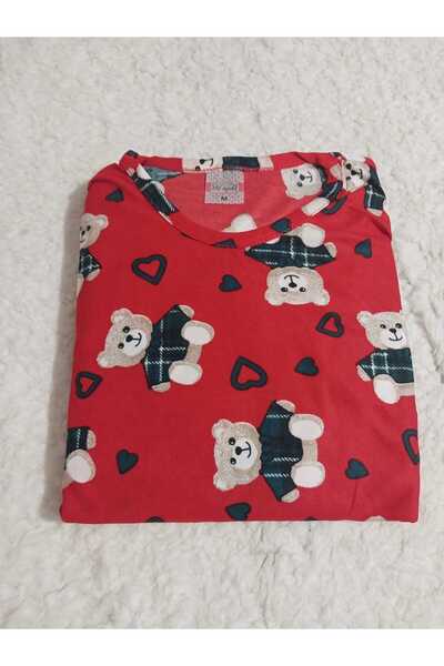 aryam butik Women's Crew Neck Long Sleeve Teddy Bear Valentines Day Pajamas Set