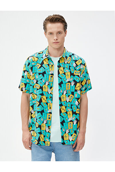 Koton Rövid ujjú ing kártyanyomott klasszikus gallérral