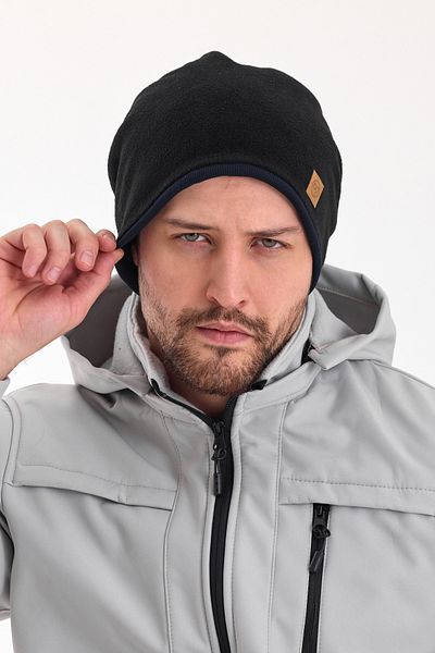 Butikgiz Men's Black Fleece Outer, Navy Cotton Inside, Double Color Double Layer Foldable Soft Beanie