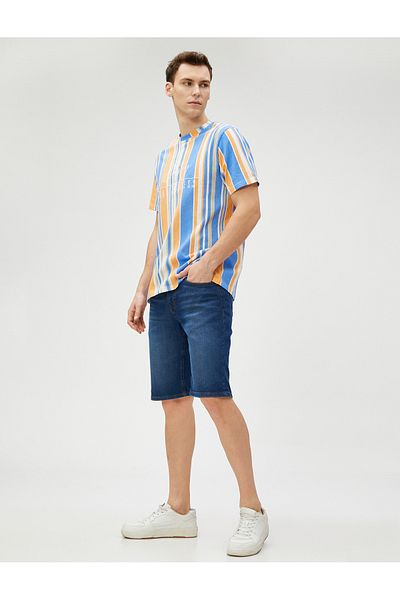 Koton 3sam40220nd 741 - Jeansshorts aus Baumwolle in dunklem Indigoblau für Herren