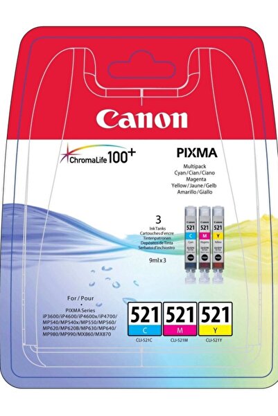 Canon CLI-521 Cyan-Magenta-Yellow Mavi-Kırmızı-Sarı 3'lü Multipack Mürekkep K...