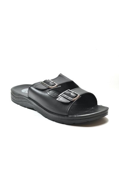 Onlo Ayakkabı Onlo Shoes VZ.110 Μαύρες & Καφέ Ανδρικές Παντόφλες με Πόρπη
