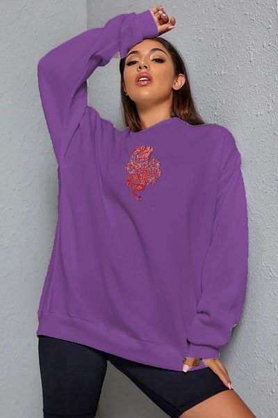 Pasage Trend Nice Oversize Front Dragon Printed Black Sweatshirt