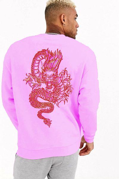 Pasage Trend Nice Oversize Front Dragon Printed Black Sweatshirt