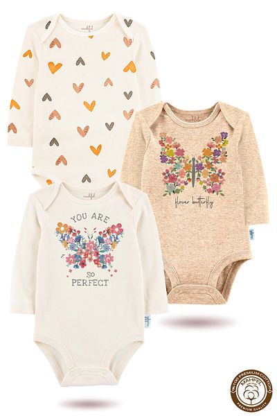 MAHFEL 100% Cotton 3-Piece Organic Printed Snap Fastener Baby Bodysuit