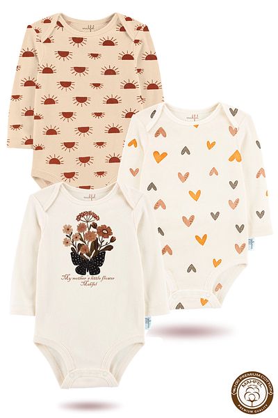 MAHFEL 100% Cotton 3-Piece Organic Printed Snap Fastener Baby Bodysuit