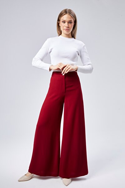 sehatex Pantaloni albi de damă din țesătură creponată, cu croiala relaxată, c...