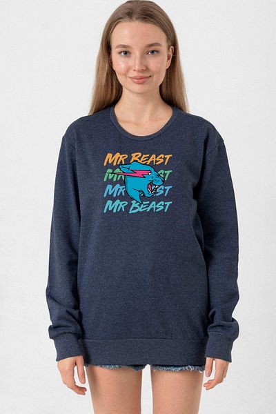 Tshirthane Mr Beast Letter Indigo Women's 2Ip Sweatshirt
