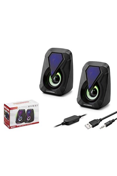 HADRON HD6054 Masaüstü Hoparlör 1+1 USB + 3.5mm LED - Siyah