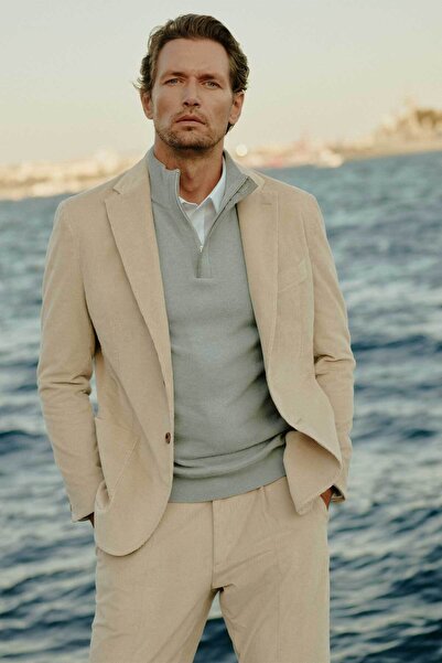 BROOKS BROTHERS Erkek Ekru Erkek Kadife Ceket