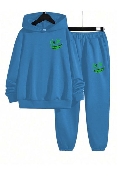 FRİENDS KİDS Unisex Colorful Siület Printed Black Tracksuit Set