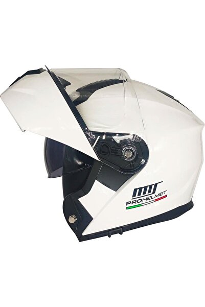 MTS M-966 ÇENE AÇILIR KASK GÜNEŞ VİZÖRLÜ WHİTE (M)