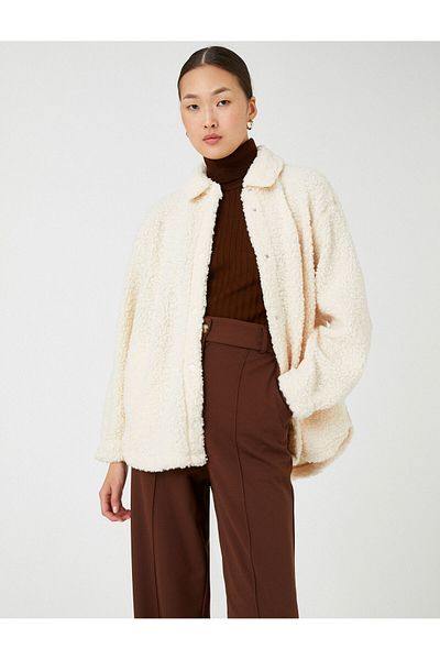 Koton Plush Jacket Shirt Collar with Snap Fastener