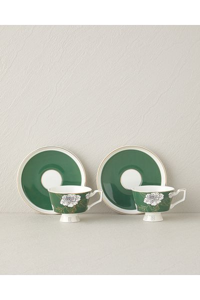 English Home Evelina New Bone China 4-Piece 2-Person Coffee Cup Set 90 ml Dark Green