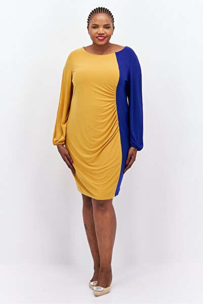 Kasper فستان نسائي متوسط الطول بلونين، أصفر