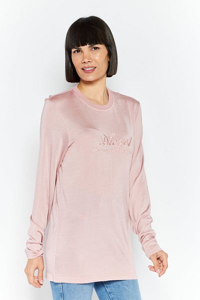 Diesel Women Crew Neck Long Sleeves Embroidered Logo Blouse, Pink