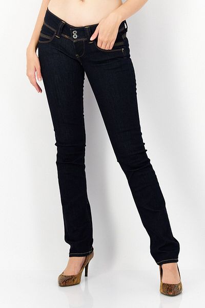 Pepe Jeans Women Straight Fit Dark Wash Stretchable Denim Jeans, Navy Blue