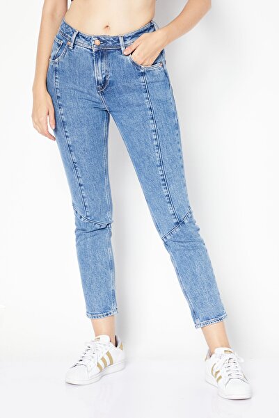 Pepe Jeans Women Mom Fit Plain Non-Stretchable Jeans, Blue