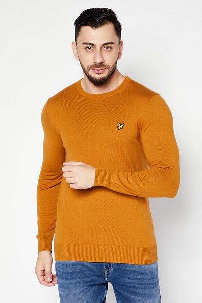 Lyle & Scott Men Crew Neck Long Sleeve Embroidered Logo Sweater, Brown