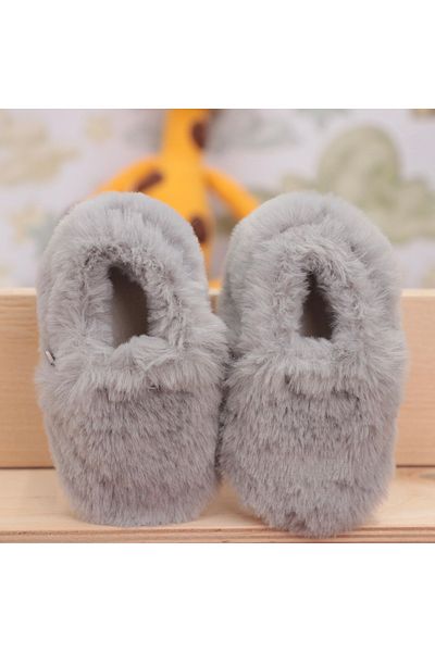 Ella Bonna Gray Organic Baby Booties - Non-Slip Sole and Soft Feather Home Boots