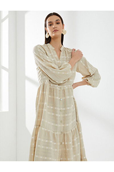 Koton Balloon Sleeve Dress Midi Buttoned Chief Collar