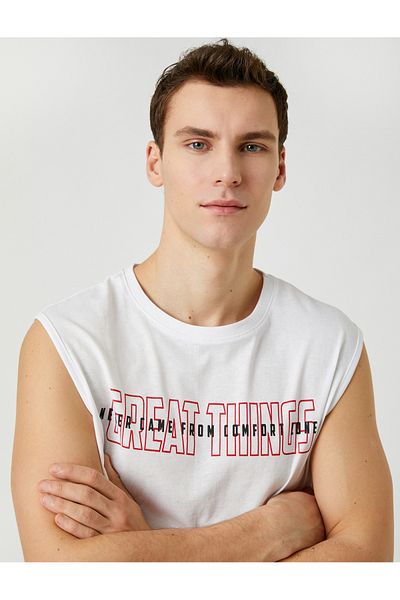 Koton T-shirt bez rękawów z nadrukiem i sloganem, z okrągłym dekoltem