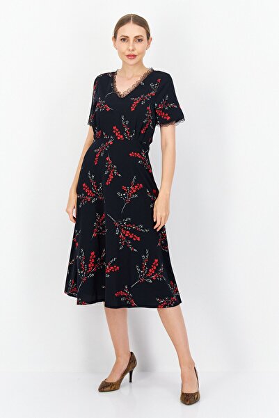 Brave Soul Women Floral Print Casual Midi Dress, Navy Combo