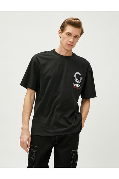 Koton Nasa Oversize T-Shirt Back Printed Crew Neck με άδεια