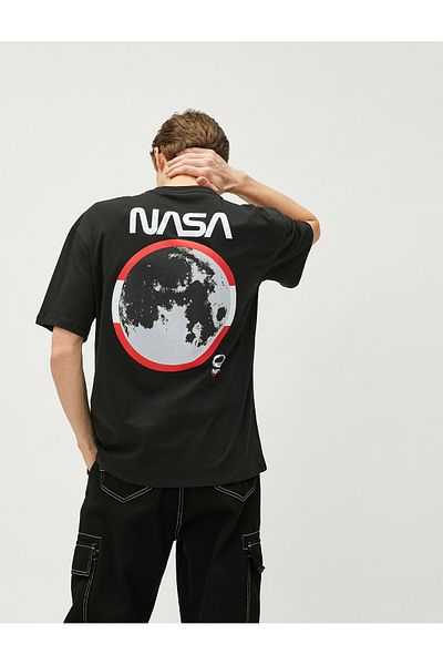 Koton Nasa Oversize T-Shirt Back Printed Crew Neck με άδεια