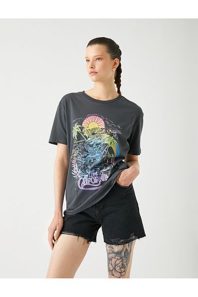 Koton Crew Neck Printed Cotton T-Shirt