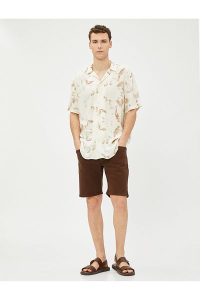 Koton Summer Shirt Short Sleeve Turndown Collar Abstract Print Detailed Viscose Fabric