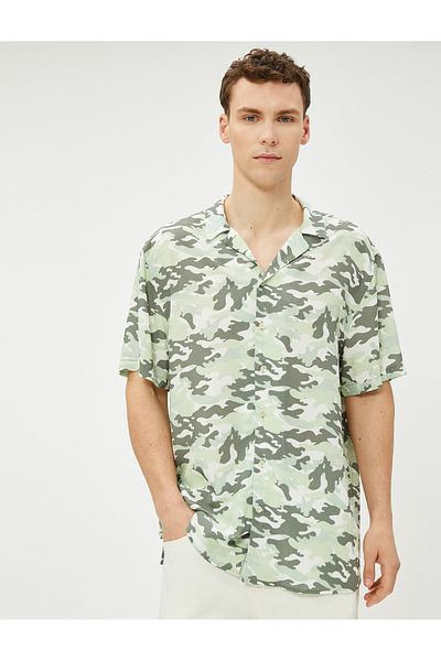 Koton Camouflage Printed Shirt Short Sleeve Turn-down Collar Viscose Fabric