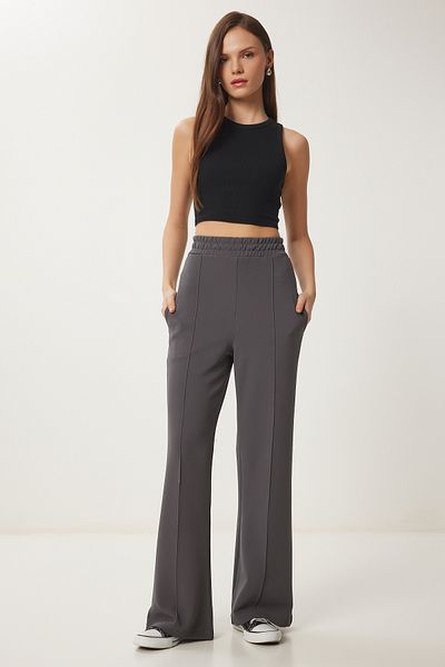 Lovelyİstanbul Wide Leg Comfortable Knitted Trousers Smoked Lrv0092