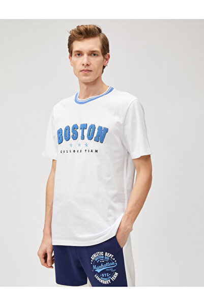 Koton Kolej Tişört Bisiklet Yaka Biyeli Işlemeli Aplike Detaylı Kısa Kollu