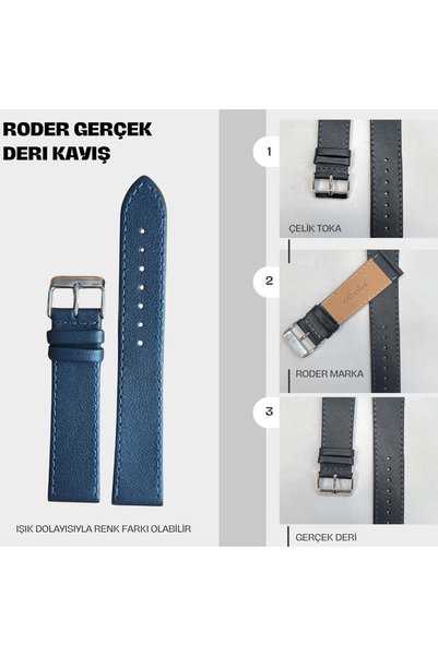 RODER R4150S Leather Strap - Navy Blue - 18mm