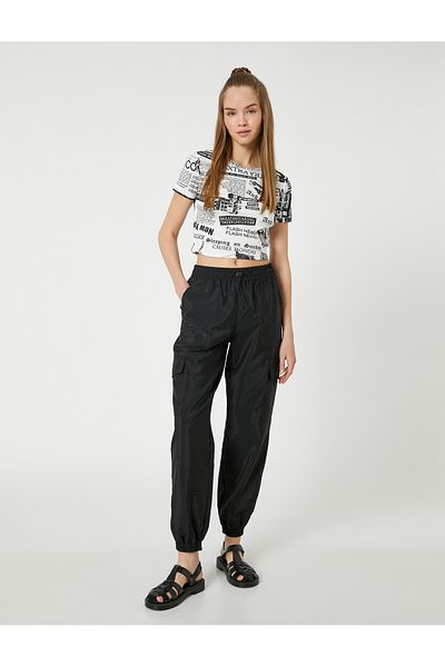 Koton Crop T-Shirt Printed Crew Neck Short Sleeve Cotton
