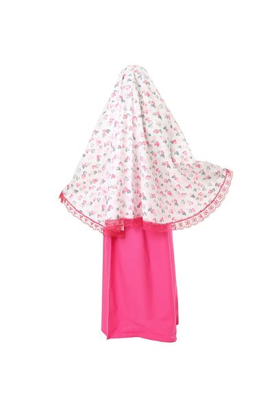 skycott Women's Prayer Dress Small Heart Printed Lace Detailed Head Scarf and Skirt Set