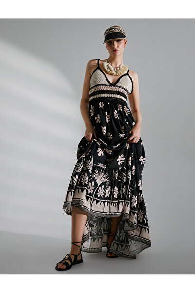 Koton Melis Ağazat X - Kroşe Detaylı Uzun Viskon Elbise Askılı