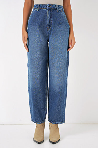 Bigdart 6688 Kadın Yüksek Bel Baggy Kot Pantolon - Lacivert