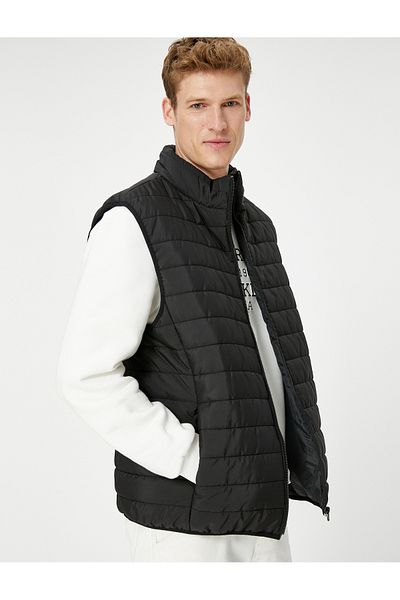 Koton Sleeveless Coat Vest Stand Collar Zipper Pocket Detailed