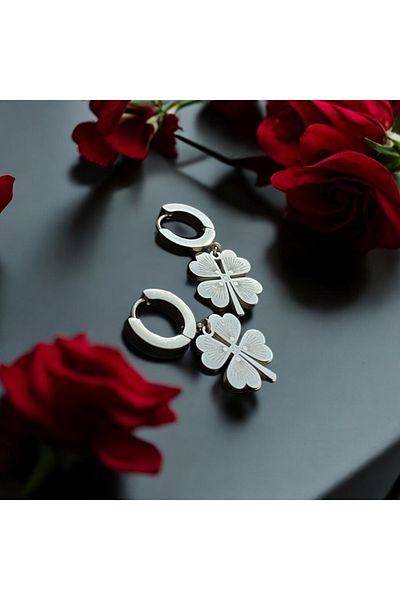 YERZKA Stainless Steel Green Clover Silver Color Earrings