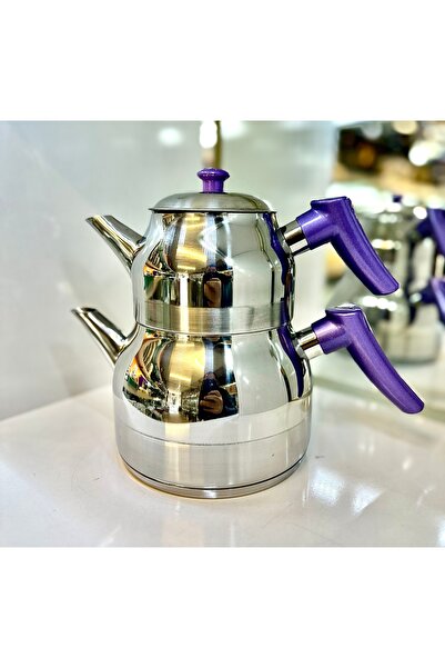 Tabibu Çelik Çaydanlık Takımı Lila Kulp Mini boy 2-3kişilik