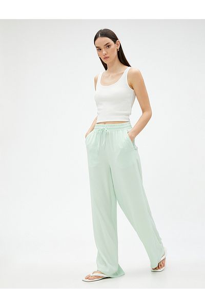 Koton Wide Leg Trousers with Pockets and Tied Waist