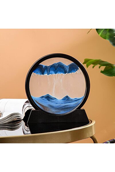 Impress 7'inç Mavi Renk Dekoratif Yuvarlak Kum Saati Çöl Temalı Şık Kum Saati Stres Atıcı 18x17