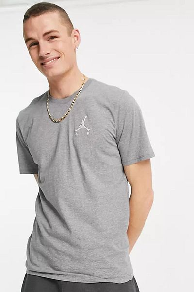 Nike Jordan Jumpman Air Unisex Γκρι μπλουζάκι με κέντημα Jordan με λογότυπο γκρι