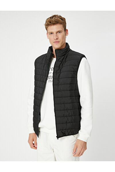 Koton Ärmelloser Mantel, Weste, Stehkragen, Reißverschlusstasche, detailliert