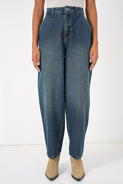 Bigdart 6688 Kadın Yüksek Bel Baggy Kot Pantolon - İndigo