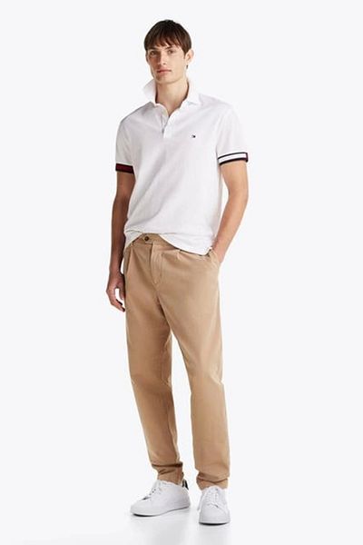Tommy Hilfiger Flag Cuff Slim Polo Men's White T-Shirt Mw0Mw37518Ybr